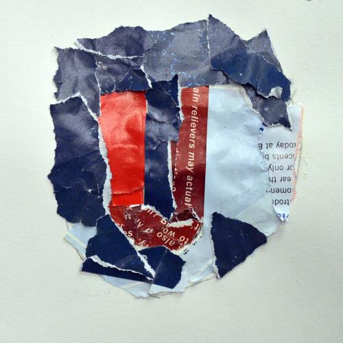 Jessie H., (Native American b. 2006), Blue Red, 2018-19, newspaper collage on paper.