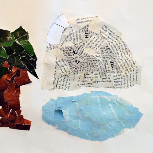 Mason S., (American b. 2009), Mountain Pond, 2019, collage on paper.