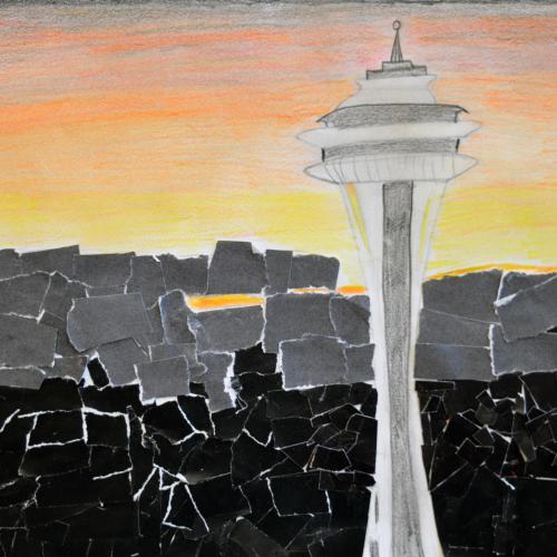 Jael B., (Mexican American b. 2005), The Beauty of Seattle, 2018, collage on paper.