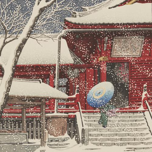 Kawase Hasui, Snow at Kiyomizu Hall in Ueno (1929)