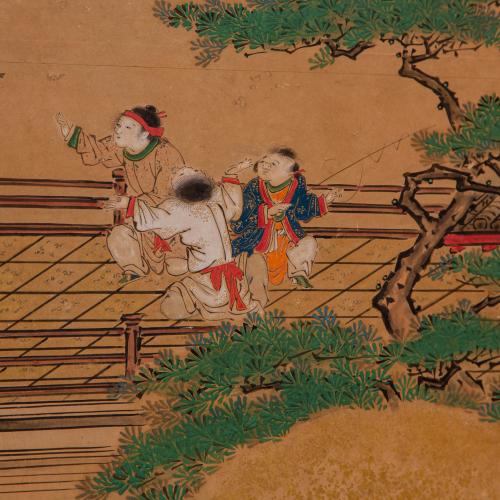 Detail from Four Arts of China Japanese Screen by Kano Tsunenobu. 