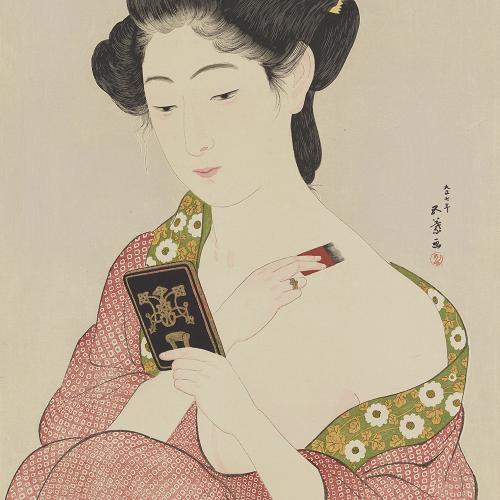 Hashiguchi Goyō Japanese, 1880–1921 Woman Applying Powder, 1918 Woodblock print; ink and color on paper with mica and embossing Self-published Carved by Takano Shichinosuke Printed by Somekawa Kanzō Gift of Ellen and Fred Wells  2002.161.206, Photo: Minneapolis Institute of Art