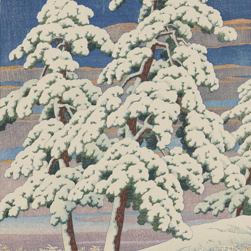 Kawase Hasui Japanese, 1883–1957 Pine Tree in Clear Weather after Snow, August 1929 Woodblock print; ink and color on paper Published by Kawaguchi Jirō and Sakai Shōkichi Carved by Maeda Kentarō Printed by Komatsu Wasankichi Gift of Paul Schweitzer  P.77.28.14, Photo: Minneapolis Institute of Art