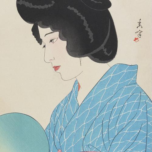 Yamakawa Shūhō Japanese, 1898–1944 Twilight, April 1928 From the series Women in Four Settings Woodblock print; ink and color on paper with mica and embossing Published by Bijutsusha Gift of Ellen and Fred Wells  2002.161.69 Photo: Minneapolis Institute of Art