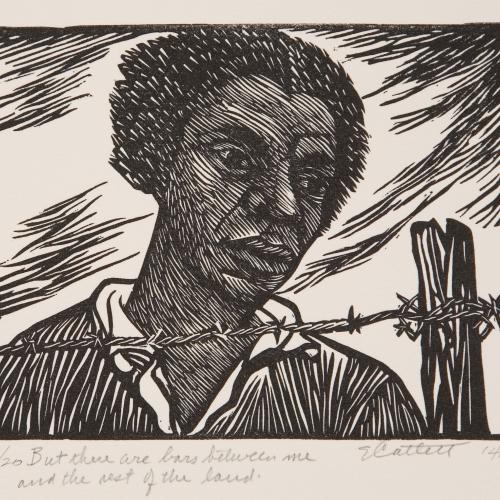 Elizabeth Catlett, But there are bars between me and the rest of the land, from The Black Woman series, 1946-7