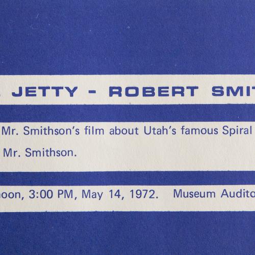 Postcard for Spiral Jetty screening at the Utah Museum of Fine Arts, 1972. Utah Museum of Fine Arts records, Acc. 572, Box 2. University Archives and Records Management, J. Willard Marriott Library, University of Utah. 