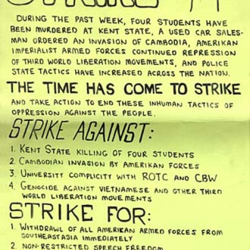 United Student Strike flyer, May 5 -6, 1970. Special Collections, J. Willard Marriott Library, the University of Utah.  