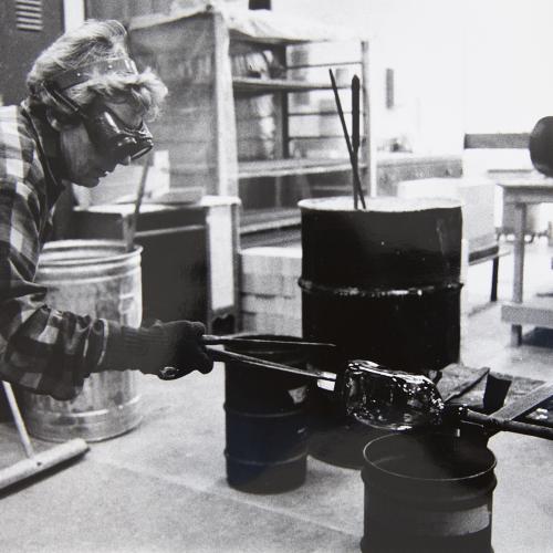 Glass blowing in Fine Arts, 1970. University of Utah Archival Photograph Collection P0305, D – Art 1970-1979, Folder 1. Special Collections, J. Willard Marriott Library, the University of Utah. 