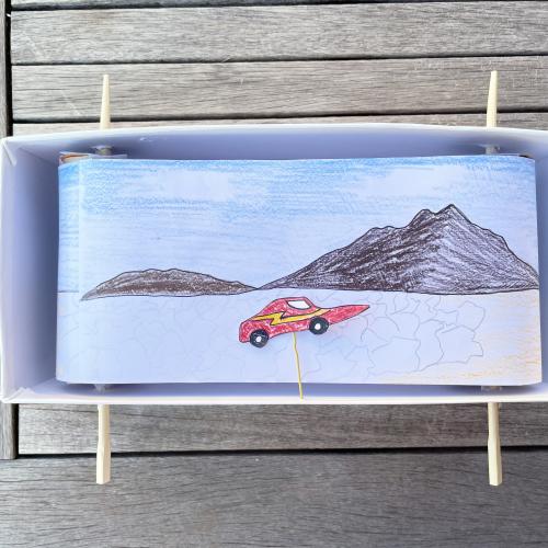 Finished movie box with red car