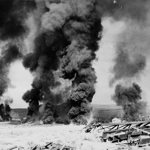 Gilsonite Mines and Mining, Six Fires Burning. Photo of fires at a gilsonite mine in Uintah County, Utah, early-mid 20th century.