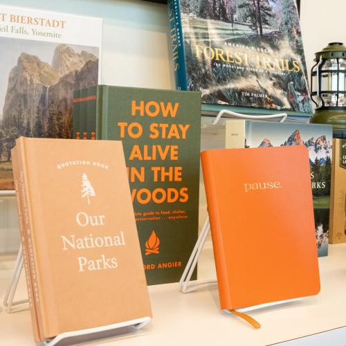 A display of books related to nature and National Parks.