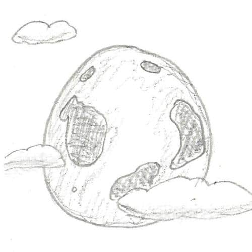 A pencil sketch of a moon and clouds